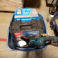 617-21 Makita Angle Grinder and Bin of Misc Tools