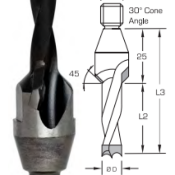 D50PS05L Threaded Shank Countersink Dowel Drills