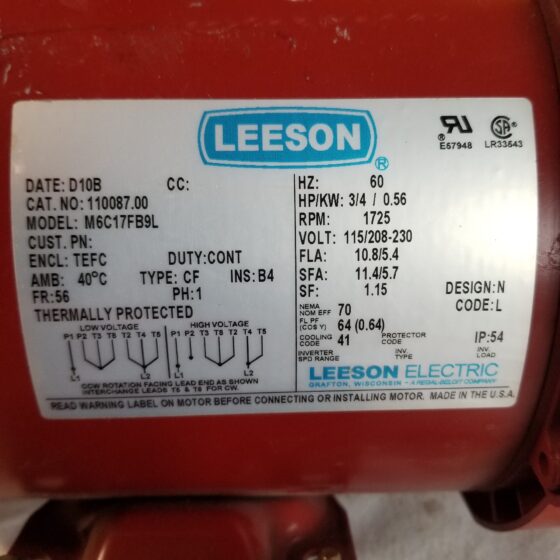 Leeson M6C17FB9L 3/4 HP Induction Motor